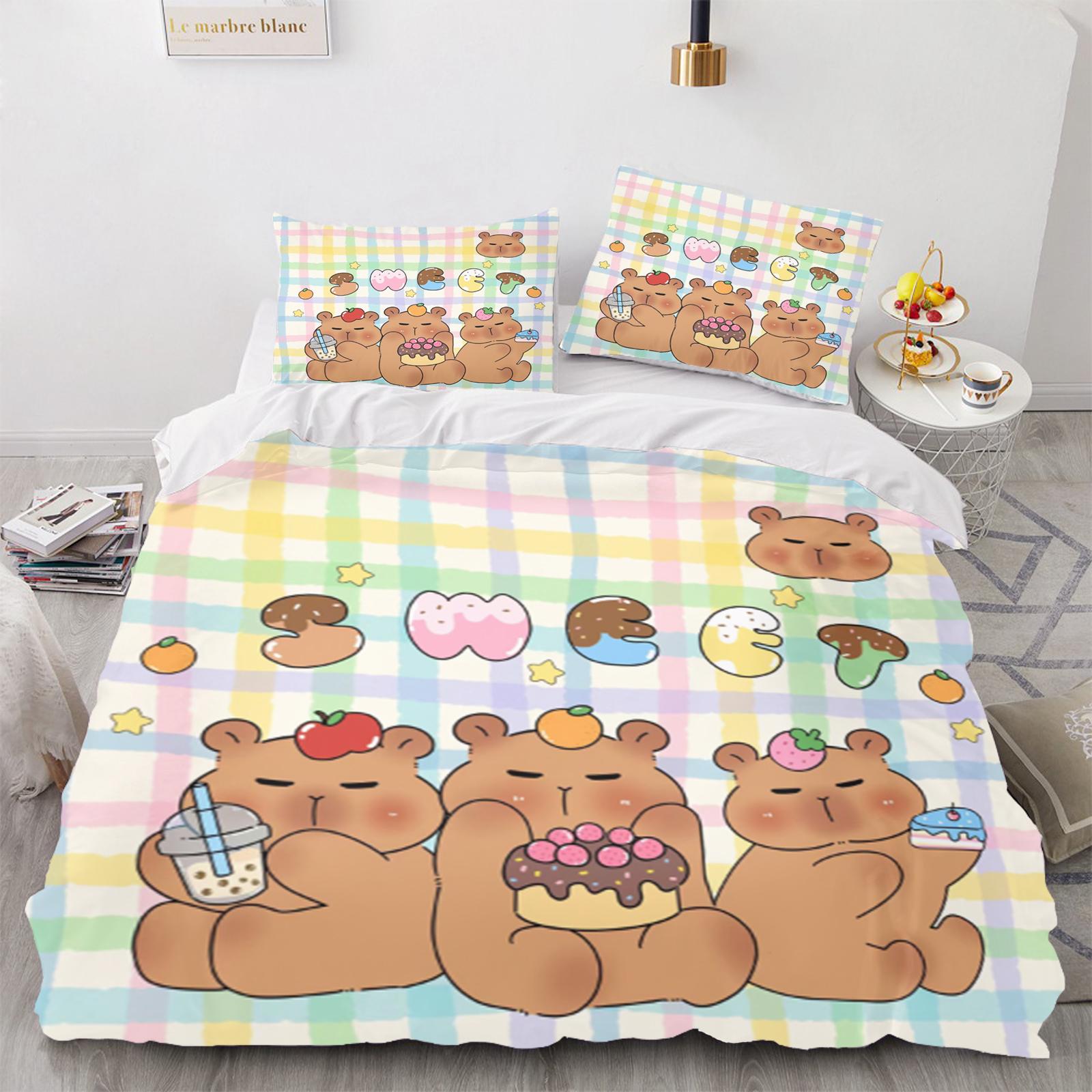 

Capybara Anime, Home Bedroom Comforte Nordic polyester material, suitable for children and adults, 3-piece set 155x200cm