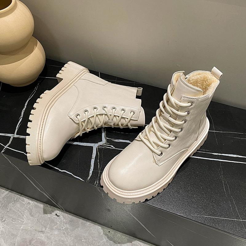 Women's Snow Boots Korean Version Fashionable Lace Up Work Boots Flat Black Shoes 2026 New Elegant Design Women's Chelsea Boots