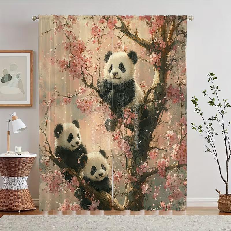 2 Pcs Cute panda print curtains,suitable for bedroom,living room kitchen decoration,home decoration,window decoration