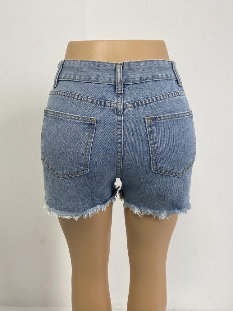 2023 Summer Casual Women's Ripped Raw Hem Straight-Leg Denim Shorts