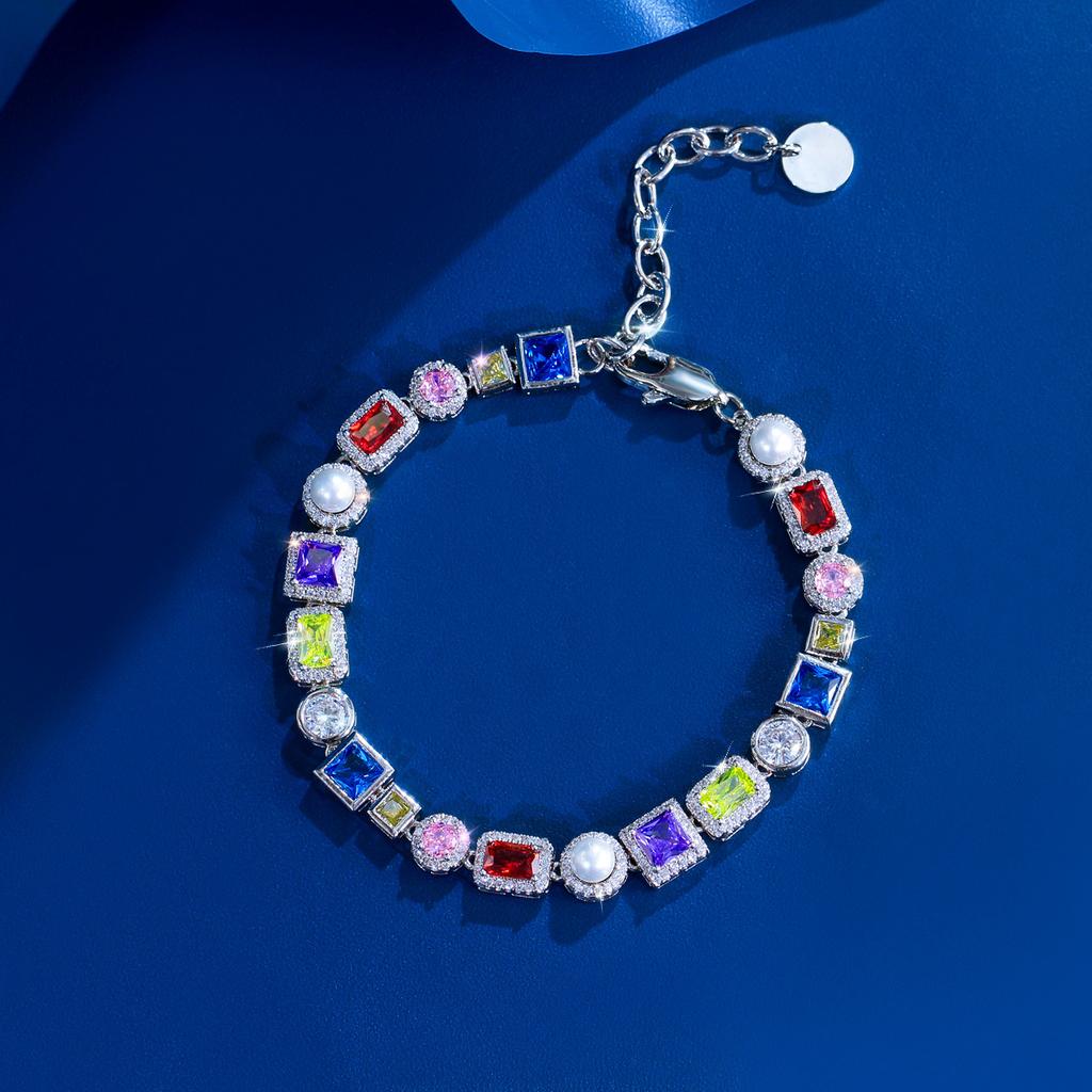 Light Luxury Color Zircon Bracelet Hip Hop Men'S And Women'S Trend Shell Pearl Diamond Rainbow Jewelry