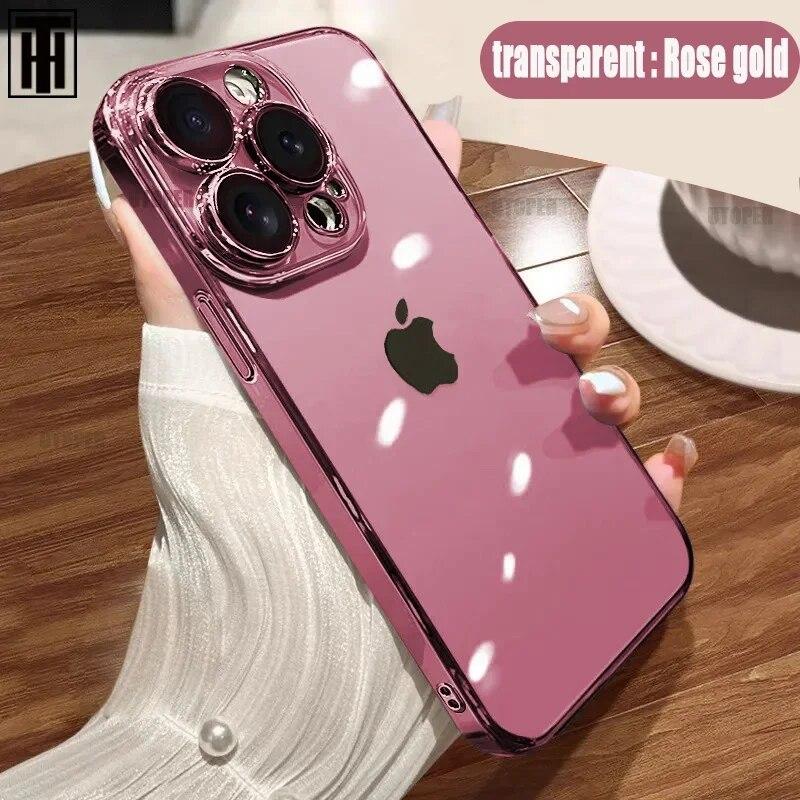 

Роскошный прозрачный чехол для телефона основных цветов для IPhone 15 14 11 12 13 14 Pro Max Mini XS X Plus, защитная рамка с покрытием For iPhone 15 Plus