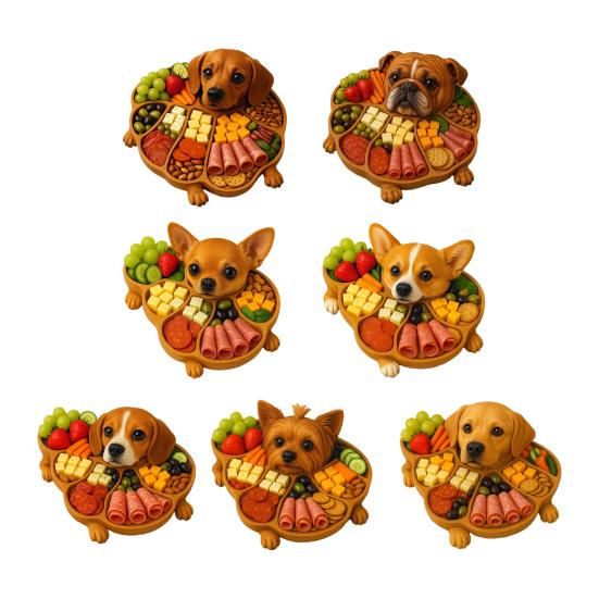 Wooden Serving Tray with Multiple Compartments Rustic Dog Shape Cheese Meat Fruit Snack Board for Parties Family Dinners Farmhouse Decor Gift