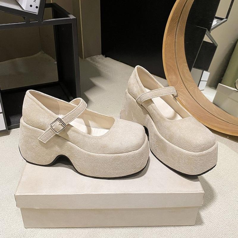 Fashion Trifle Platform Mary Jane One Buckle Wedge Heightened Shallow Heel Single