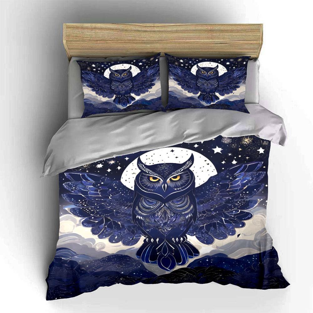 Night Owl Starry Design Set  Kid'S And Adults' Bedroom Decor, Exquisite Three-Piece Bedding Set Gift