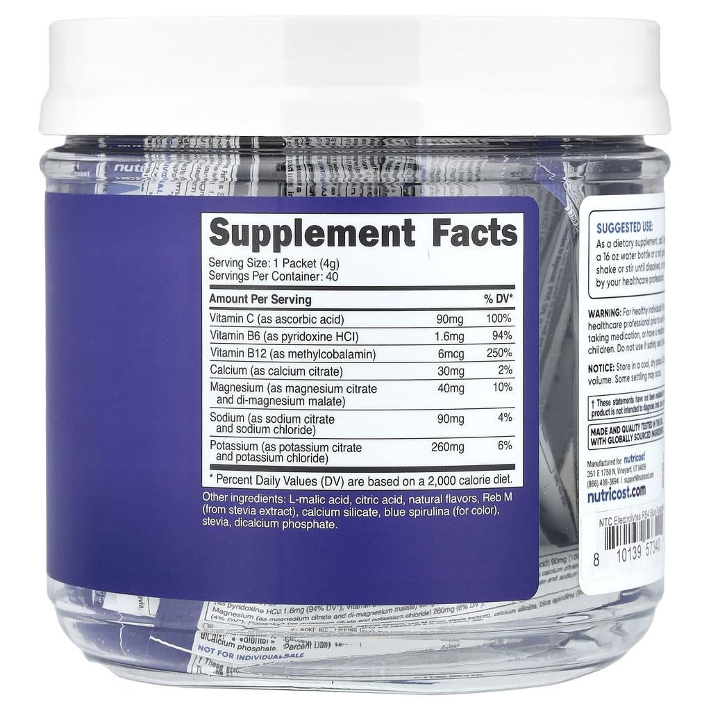 Electrolyte, Advanced Hydration Complex, Blue Raspberry, 40 Stick Packs, 4G (0.14Oz) Each