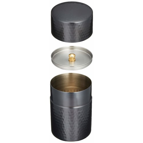 Shinko Metal Black Copper Finish Tea Caddy, Medium (Capacity: 150g), Pure Copper with a Black Copper Finish, Hammered Design, BC-106