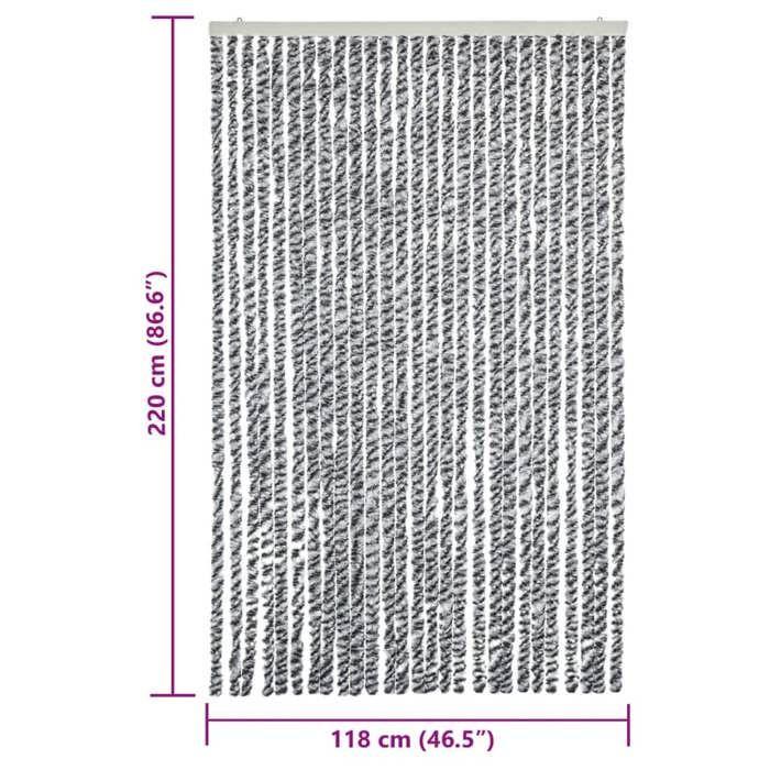 VidaXL Rideau anti-mouches gris et noir et blanc 118x220 cm chenille, rideau anti-mouche de porte, rideau d’insectes de 4004882