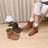 Johnature Vintage Handmade Genuine Leather Short Boots Solid Color Soft Cowhide Versatile Women Flat Boots