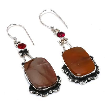 Natürlicher Mookait, Granat Edelstein 925 Sterling Silber Ohrring 2,44" N9l21