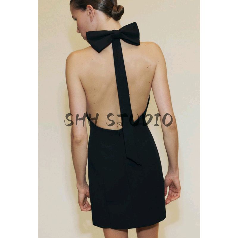Summer New Women clothes French style Hepburn Backless Bowknot Decoration Neck Collar Short Dress 4661226