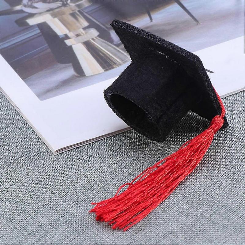 Mini Graduation Hat Bottle Toppers with Tassels for Home Party Decorations Red Felt Cloth 24pcs