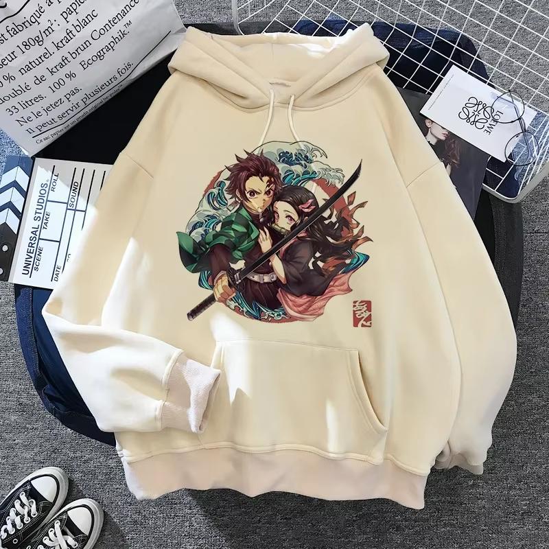 Hot Anime Hoodies Unisex Kamado Tanjirou Kama Anime Y2k Casual Hooded Sweatshirt Harajuku Cartoon Manga Khaki Pullovers Tops