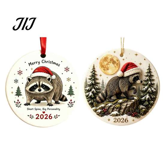 Holiday Home Decor Christmas Raccoon Acrylic Ornament, Cute Animal Hanging for Tree Unique Gift Friends Desk, Festive Decoration, Lovers Aesthetic