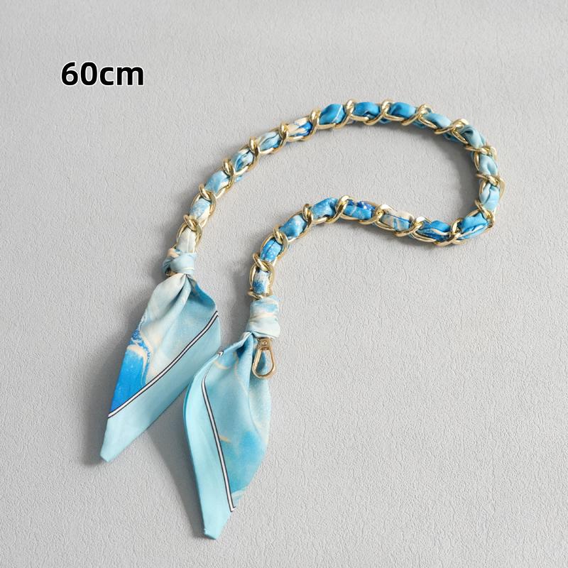 New Fashion Brand Woman Handbag Accessory Chains Detachable Floral Print Gold Silver Metal Silk Shoulder Strap Women DIY Chain Bag Handles