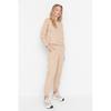 Beige Regular Pattern Basic Thick Inside Fleece Knitted Tracksuit Set
