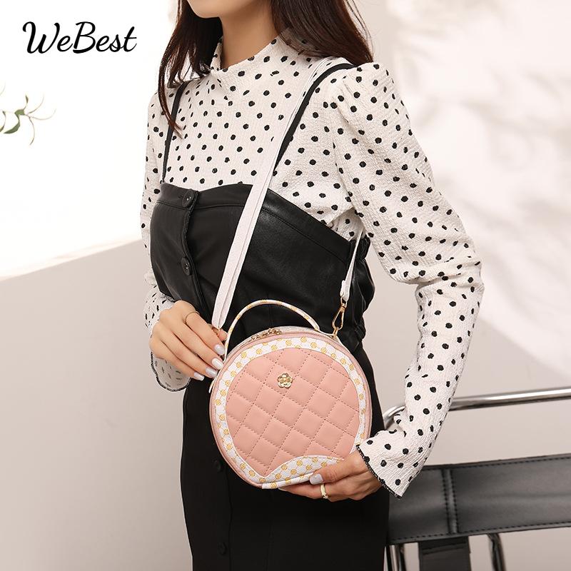 

Swan Round Quilted Flower Crossbody Shoulder Handbag белый
