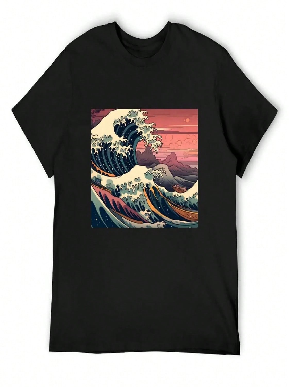 Big Wave Sunset T-Shirt New Edition Funny T-Shirt Cotton Graphic Tees unisex Clothings S разноцветный