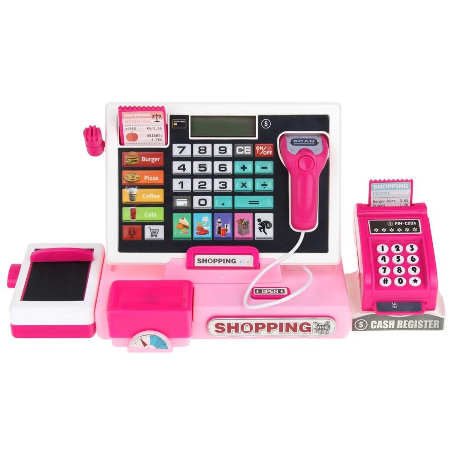Interactive Cash Register, Shop, Educational, Calculator, Scanner, Pink