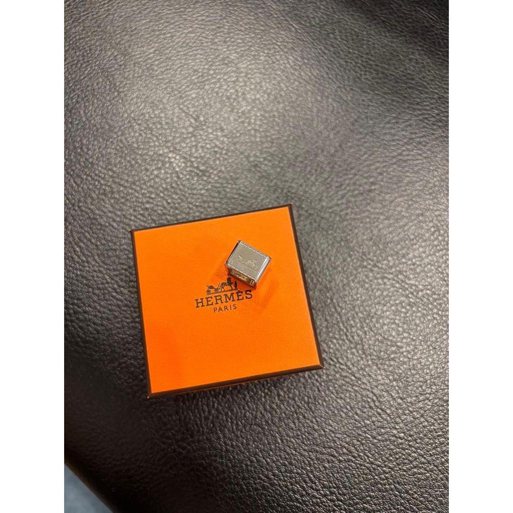 Used HERMES Hermes Scarf Ring Twilly Ring Cube Silver Color With Box