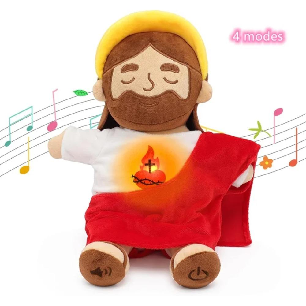 Breathing Jesus Plush Toy Soft Calming Sacred Heart Comfort Plushie for Kids, 4 Breathing Modes, Easter Christmas Gift