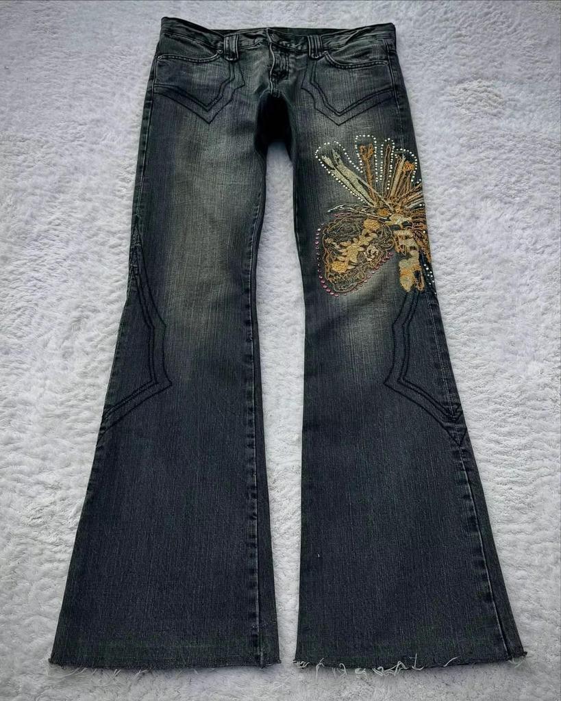 Gotische Vintage gewaschene distressed Doppelbund Schlaghosen