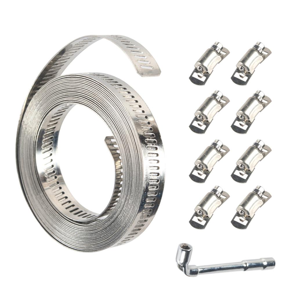 Hose Clamps 304 Stainless Steel 3.5/10m Hole Tape Metal + 8/16Pcs Attachment DIY Hose Clamp Set Adjustable Hose Clamp