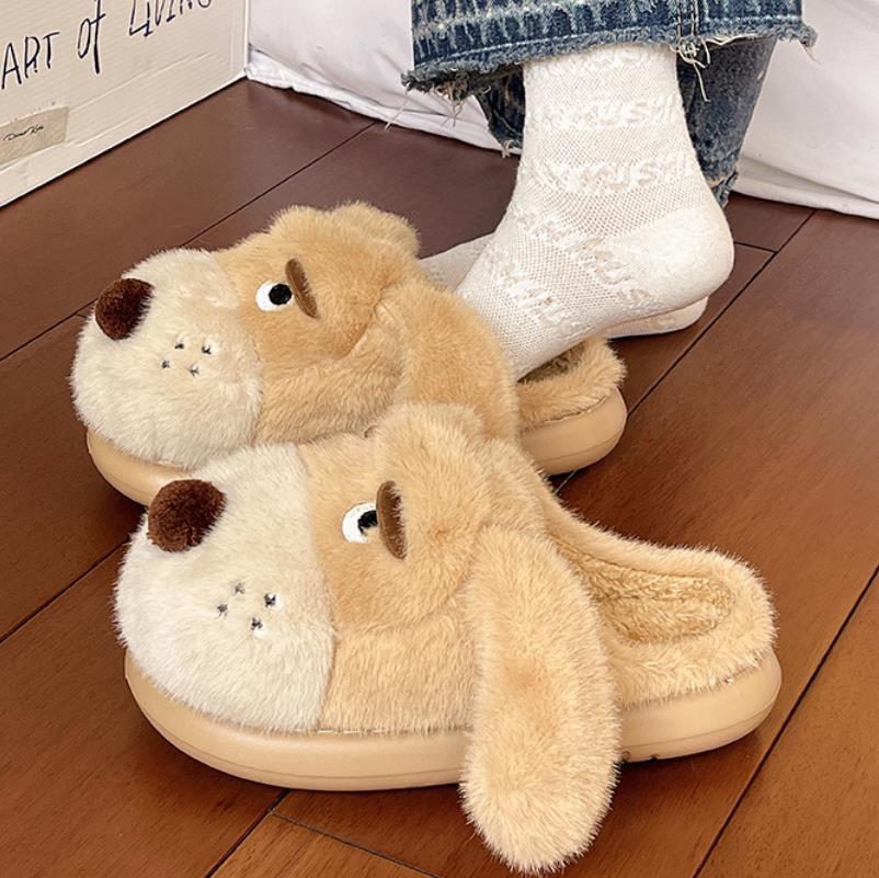 Fashion Indoor Fluffy Slippers For Women Winter Platform Shoes Cute Cartoon Dog Warm Plush Anti-slip Girls Home Floor Cotton Slides