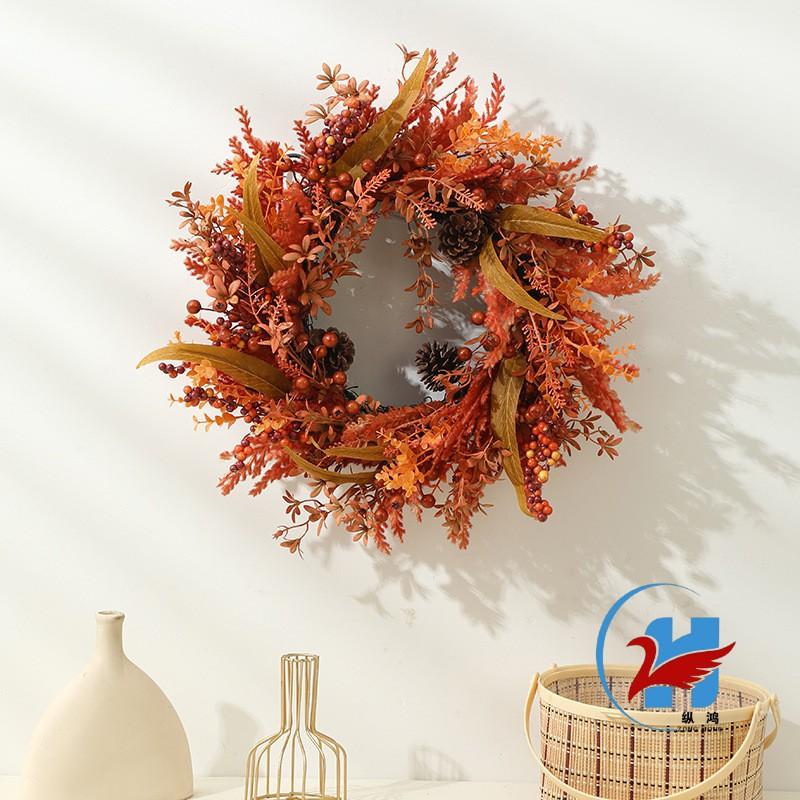 Wreath With Flocked Berries Eucalyptus Leaves Door Hanging Halloween Decor