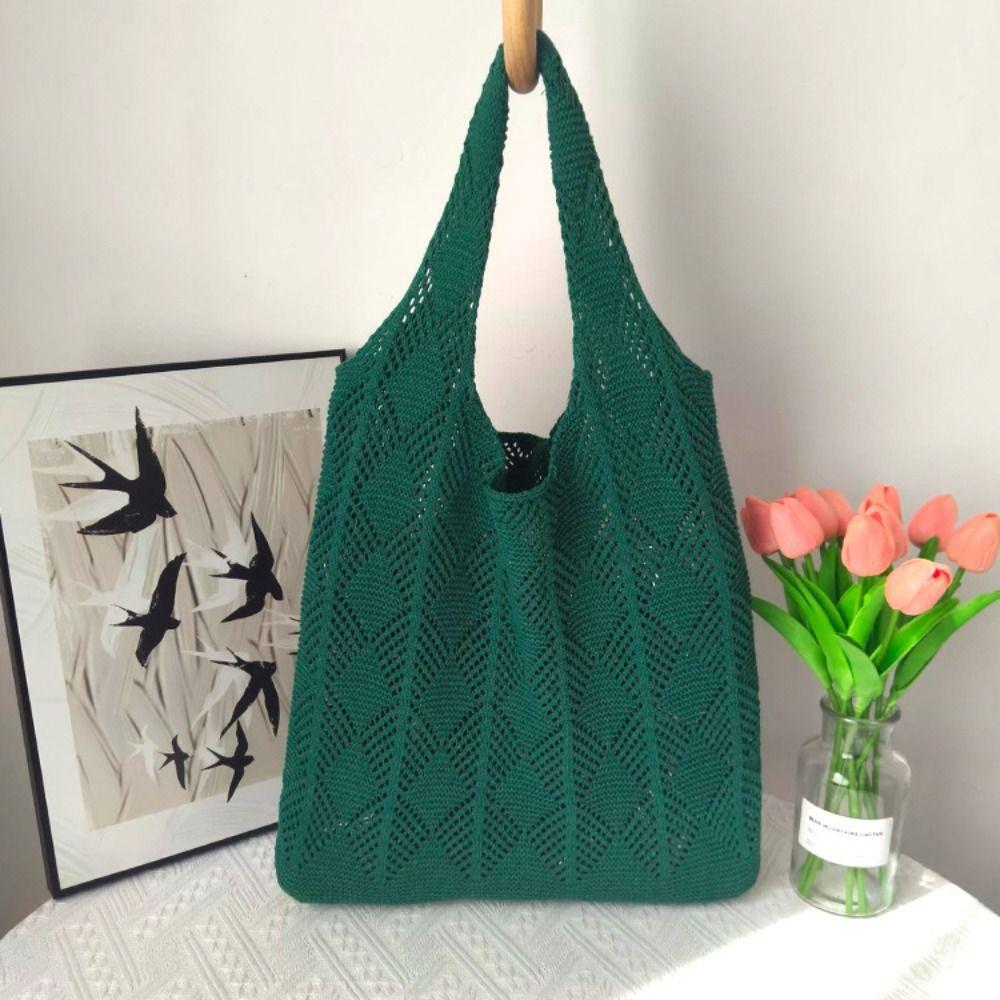 

Bohemian style Woven Shopping Bag Washable Reusable Grocery Bag Hollow Knitted Tote Bag Girl абрикосовий