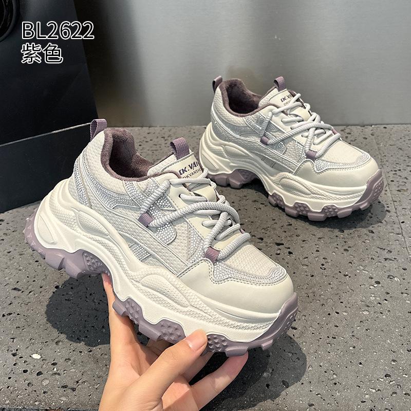 Leather dad shoes spring new thick-soled breathable casual sneakers