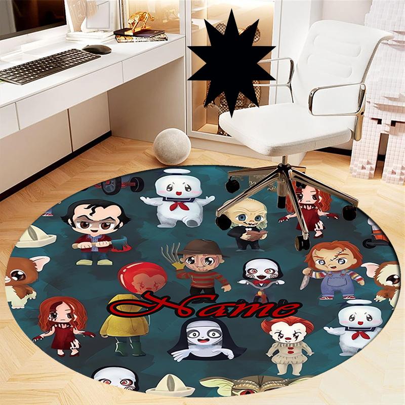 Custom Name Halloween horror Printed Round Rug Carpet Chair Rug Area Rug Entryway Doormats,for Office Chair Living Room Bedroom Kitchen Room.