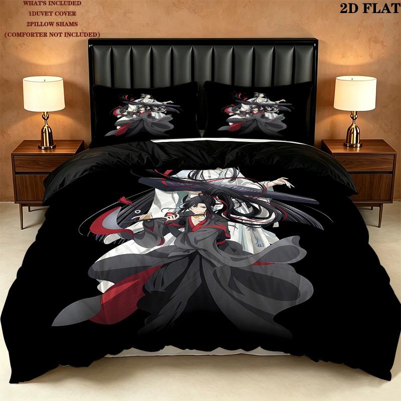 Grandmaster Demonic Cultivation Pattern Bedding Quilt Set Quilt Cover Pillowcase Home Birthday Gift(1 * Duvet Cover + 2 * Pillowcase, Without Core)