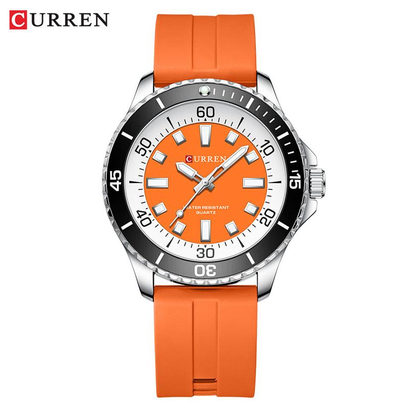 CURREN Men's Fashion Quartz Watch Outdoor Large Dial Luminous Waterproof Silicone Strap Sport Wristwatch