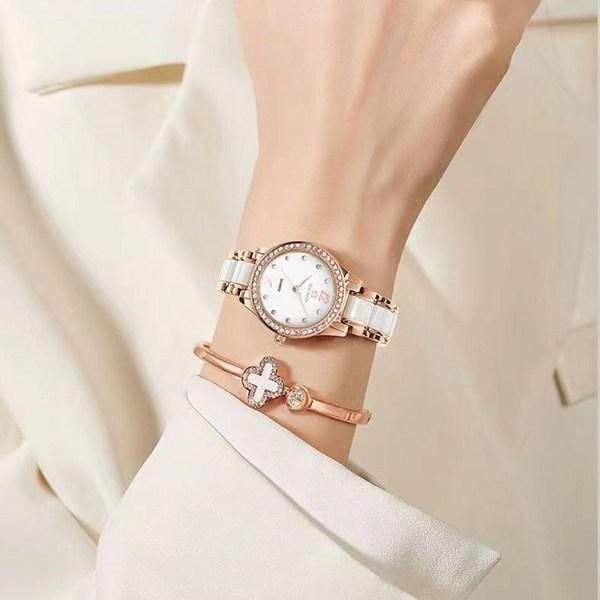 Ceas din metal pentru femei Sevalo seno cu bandă ceramică, ceasuri populare coreene