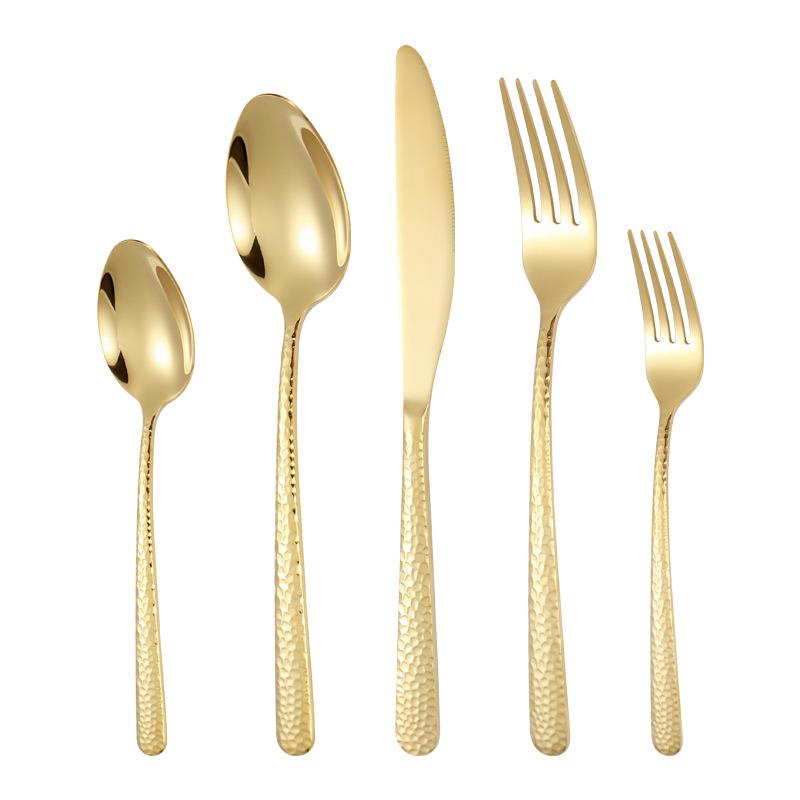 Hammered Pattern 5 Pcs Creative Cutlery Set Western Stainless Steel Knife Fork Spoon Dinnerware Set Kitchen Tableware