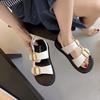 Fashion 2025 Summer Buckle Strap Women's Sandals Fashion Open Toe New Casual Best Seller Metal Decoration Retro Rome Solid Flat Sandals