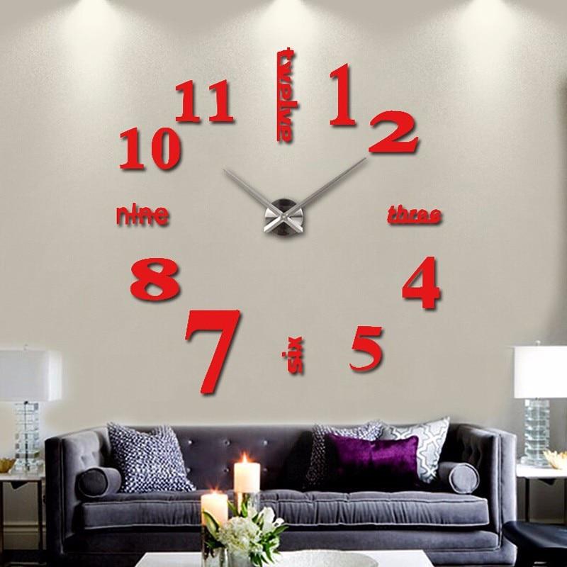 1Set Big Mirror Wall Clock Modern Design 3D Large Decorative Watch for Home Decor