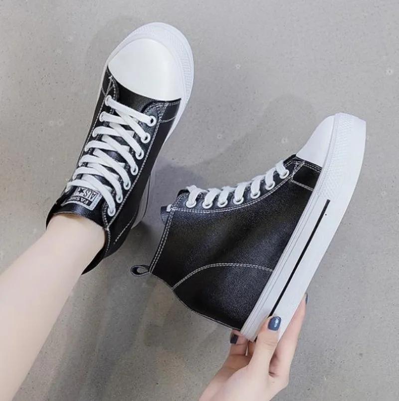 Fashion 8CM Genuine Leather Increased Intemal Women Shoes Spring Autumn Ankle Booties Women Combat Platform Wedge Chunky Sneaker Winters