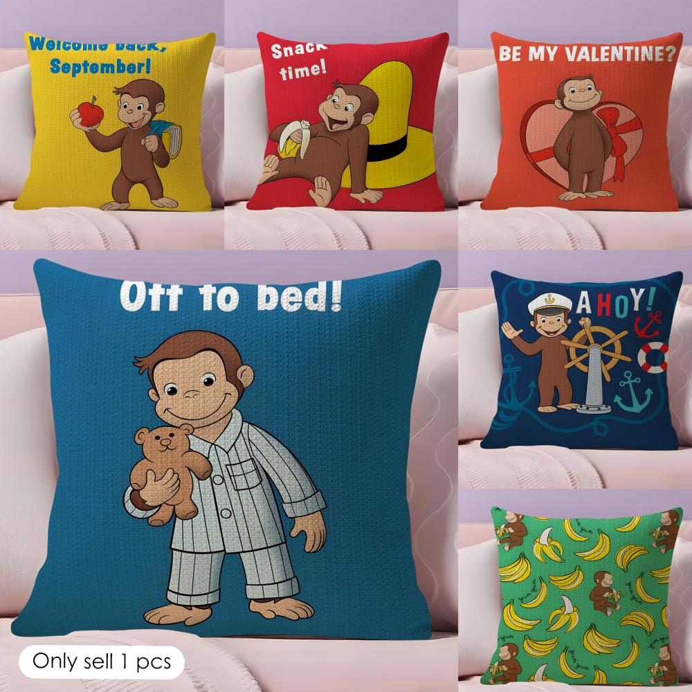 Cute GGeorge Monkey Curious Cushion Cover Natural Linen Pillow Cover DoubleSided Print Cushion Case for Sofa Home Decor Gift