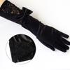 Damen Mädchen Lange Satin Schwarze Handschuhe Elegant Schleife Einfarbig Spitze Besatz Vollfinger Fäustlinge für Hochzeit Oper Party