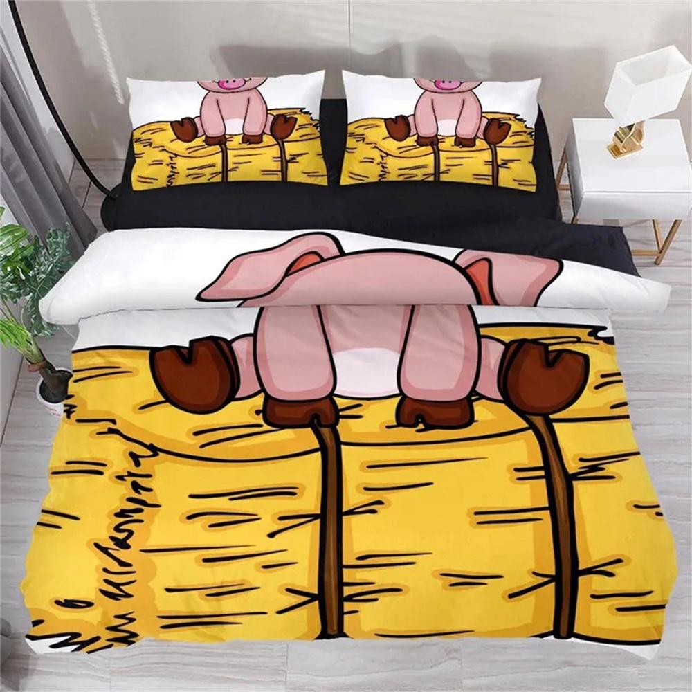 Cartoon Lovely Pig Duvet Cover Kawaii Animals Bedding Collection King Microfiber Farmhouse Wildlife Theme Comforter Cover Pillowcases