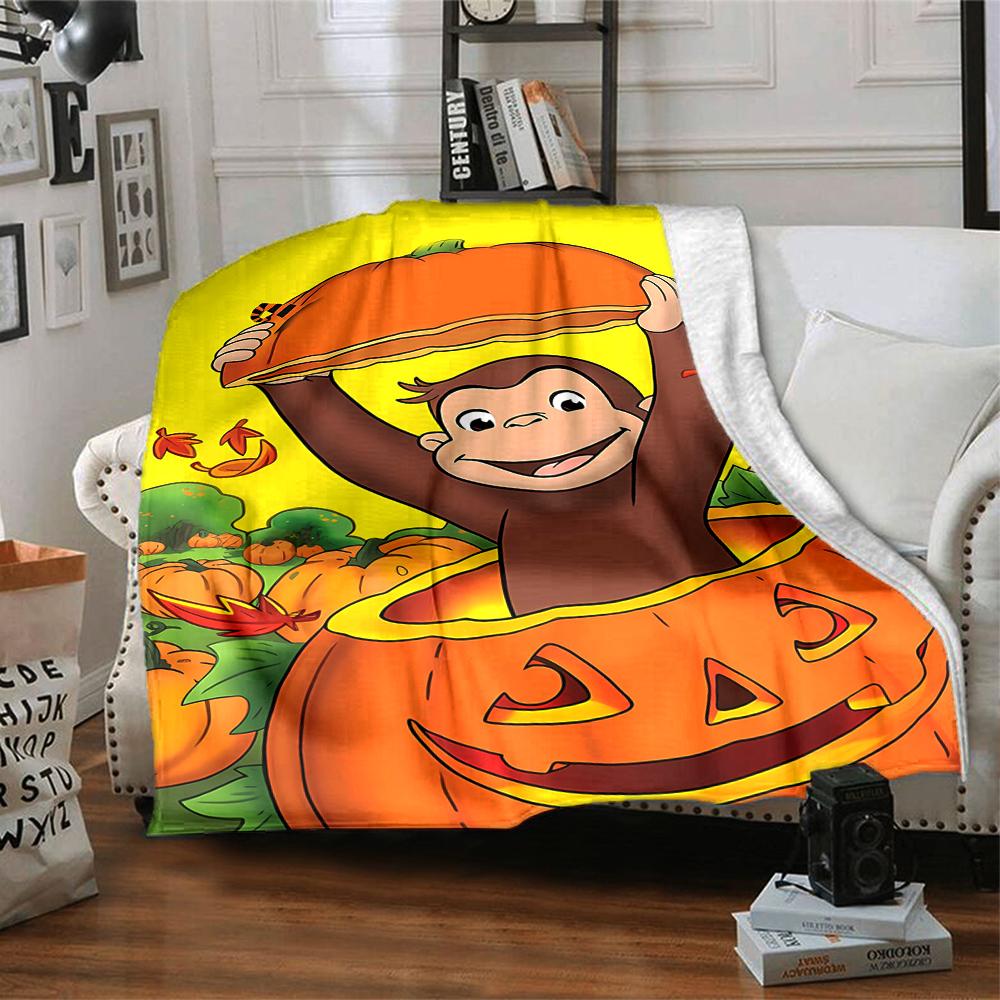 1pc Curious George (2) Blanket, Gift, for Men and Women, Soft Blanket, Good for Sofa Bed Couch Travel, Lightweight Flannel Blanket