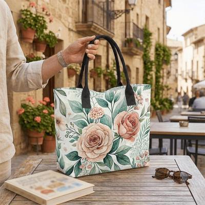  Boho Floral Printed Large Capacity Tote Bag Casual All-match Portable Daily Commute Bag