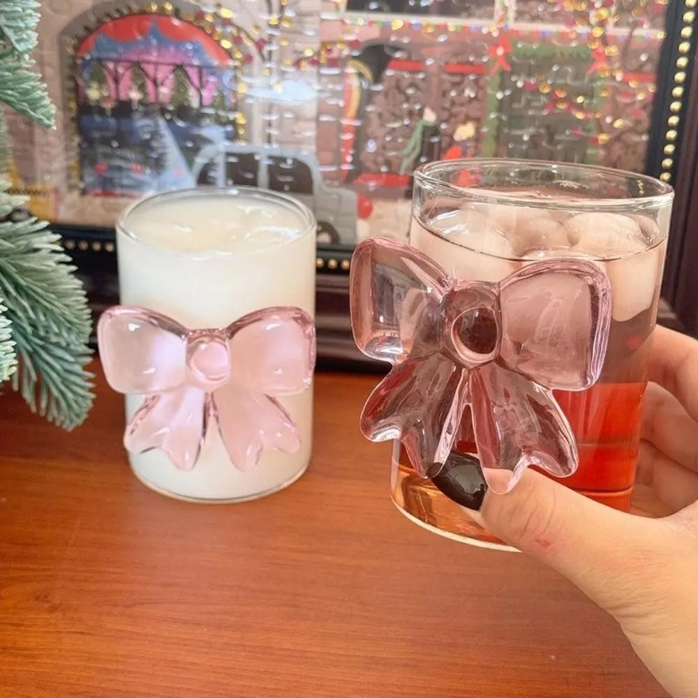 Niedliche Transparente Rosa Schleife Glas Hoch Borosilikat Hitzebeständig Milchglas Tasse 3D Trinkgläser Zuhause