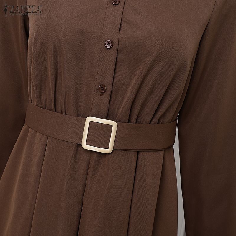 ZANZEA Damen Casual Turn Down Kragen Lose Langarm Shirt Kleid