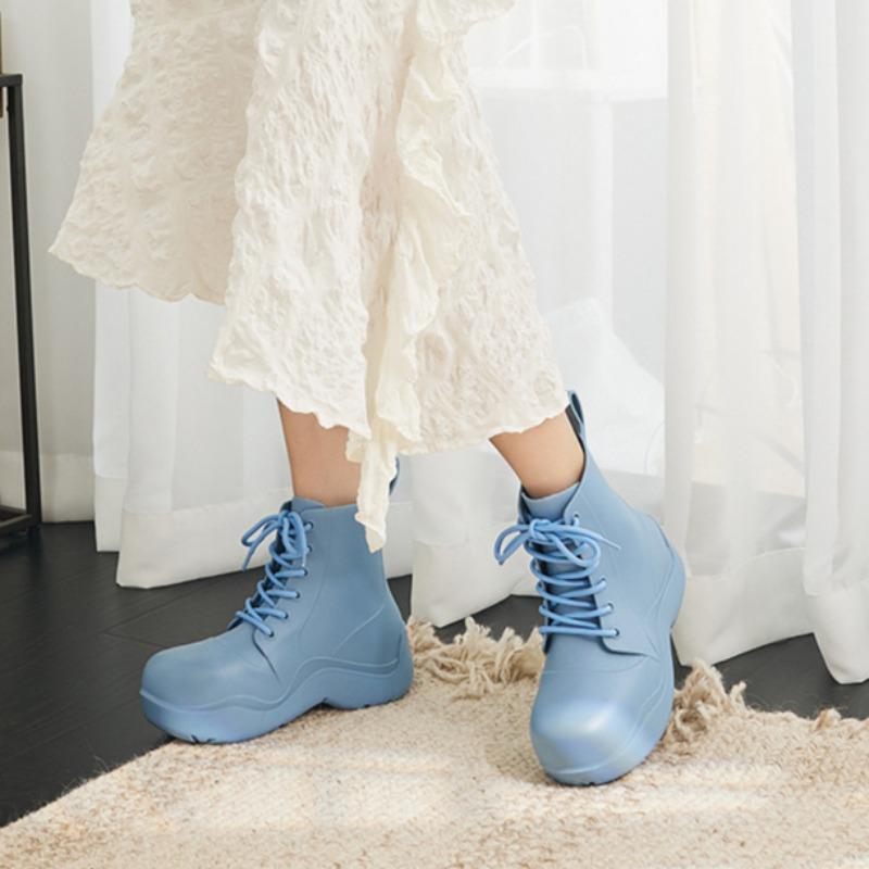 Корейские водонепроницаемые модные резиновые сапоги со шнуровкой 37 бежевый — фото 11