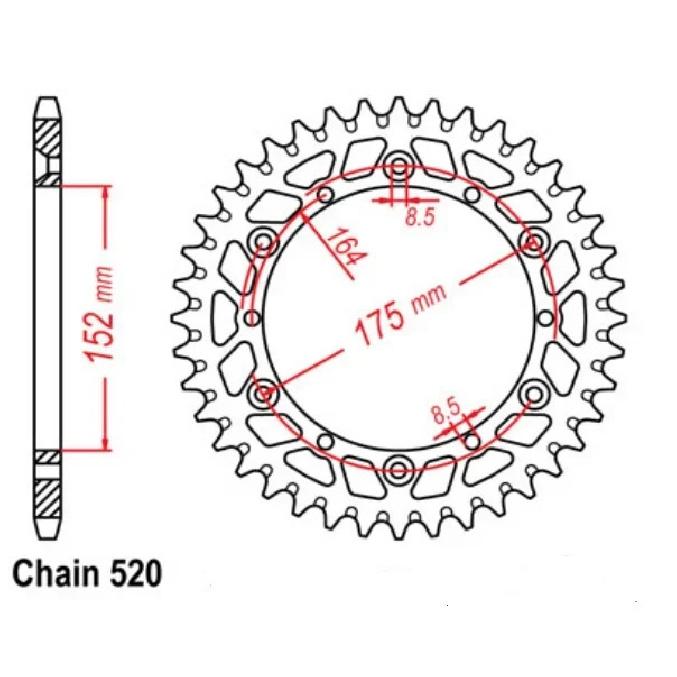 520 Rear Sprocket For Yamaha YFM350X Warrior TTR250 SR500 DT200 XT500 DT200R XT500 IT175 IT200 IT465 IT490 TT600R WR125 TT350