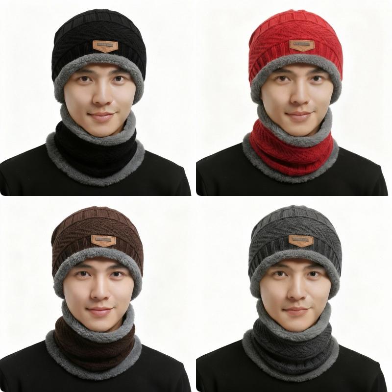 Winter Warm Knitted Hats Scarf Set Warm Beanies Wool Knit Caps Men Women Outdoor Cycling Ski Cold Protection Neck Mask Hat