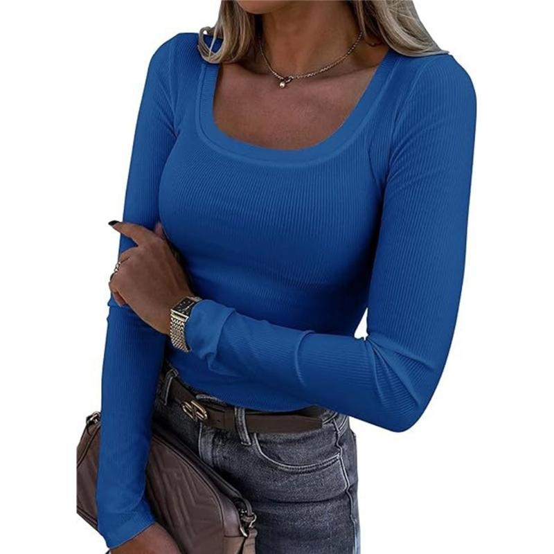 Womens Long Sleeve Shirt Square Neck Tops Ribbed Knit Basic Tee Top Teen Girls Fall Outfits Fashion Clothes 2026